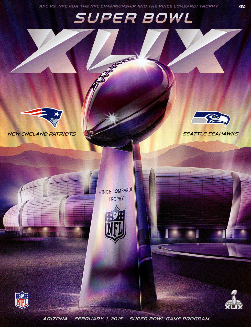 Unsigned Super Bowl 49 XLIX Program Holographic Seattle Seahawks vs. New England Patriots Stock #208799