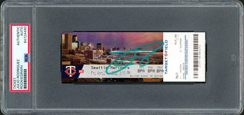 Julio Rodriguez Autographed MLB Debut Ticket 4/8/22 Seattle Mariners City Picture In Teal PSA/DNA Stock #209772
