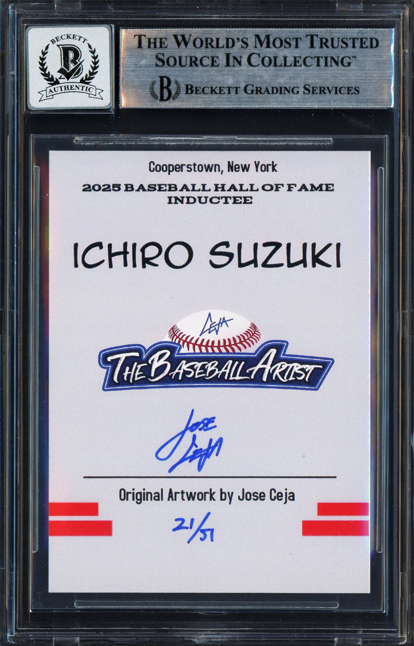 Ichiro Suzuki Autographed 2025 Hall of Fame Card Seattle Mariners Artist Jose Ceja #/51 Auto Grade Gem Mint 10 Beckett BAS Stock #262413