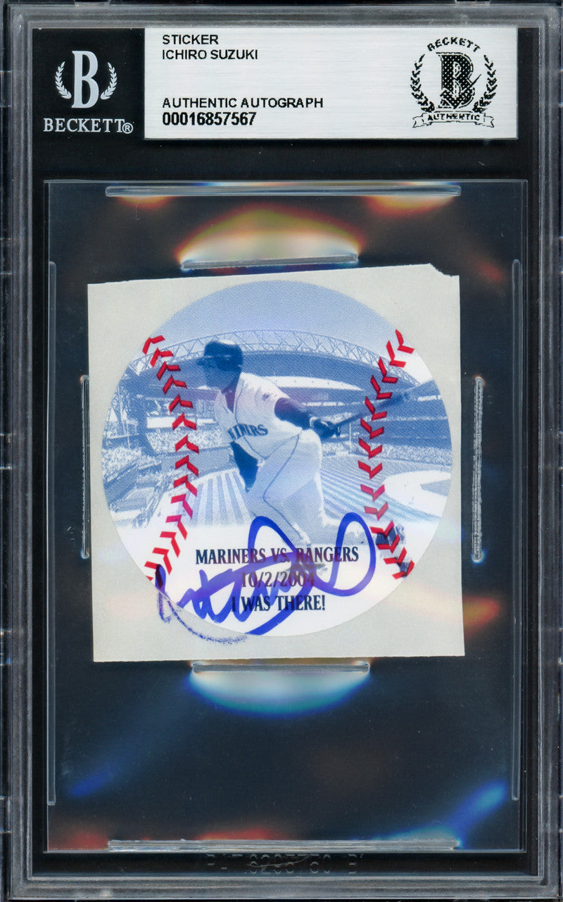 Ichiro Suzuki Autographed 2004 10/2/2004 MLB Hit Record Sticker Seattle Mariners Beckett BAS #16857567