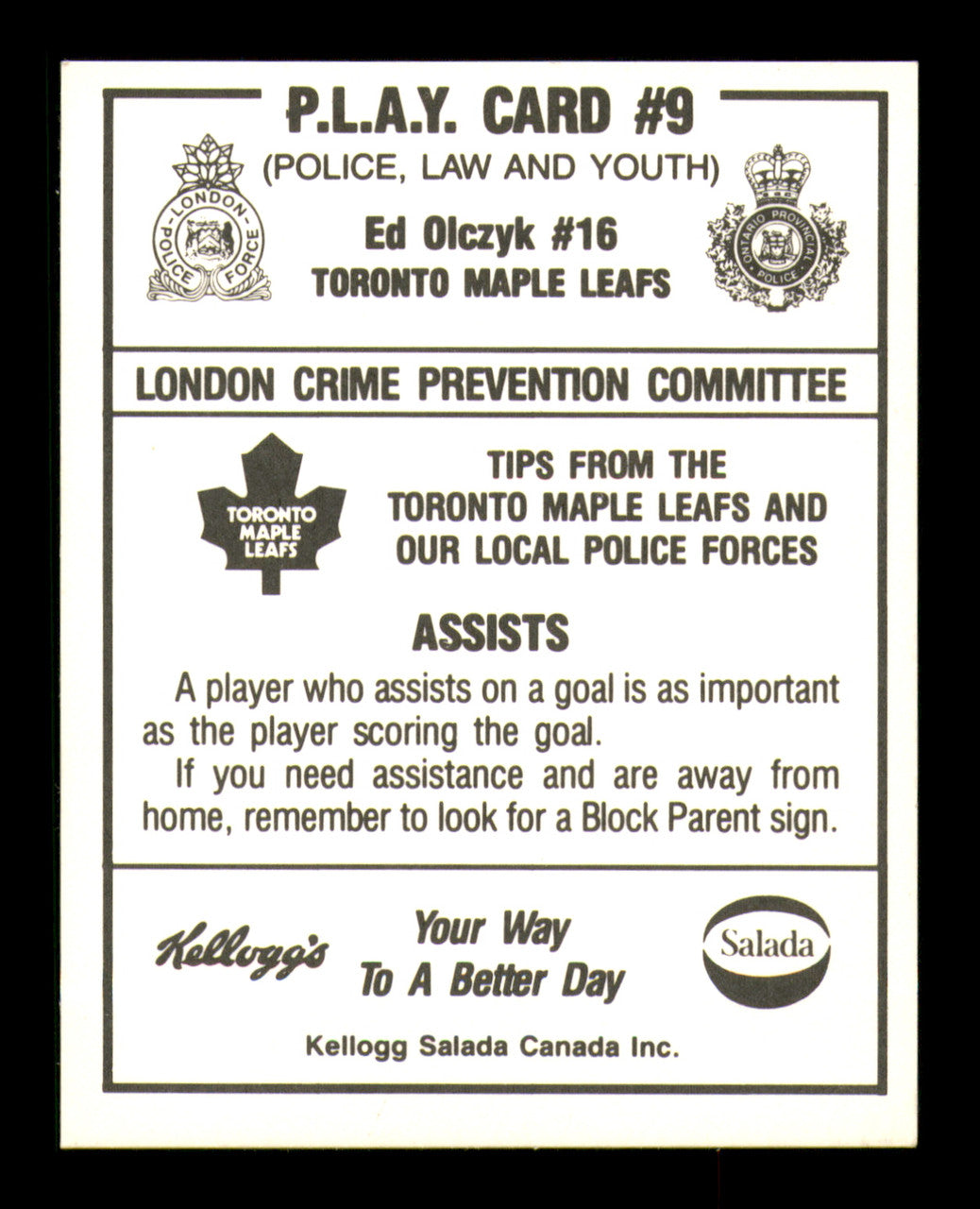 Ed Olczyk Autographed 1987-88 Kellogg Card #16 Toronto Maple Leafs SKU #251106