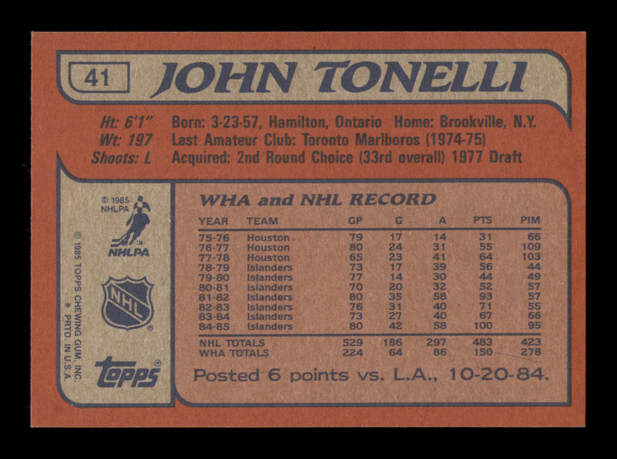 John Tonelli Autographed 1985-86 Topps Card #41 New York Islanders SKU #251114