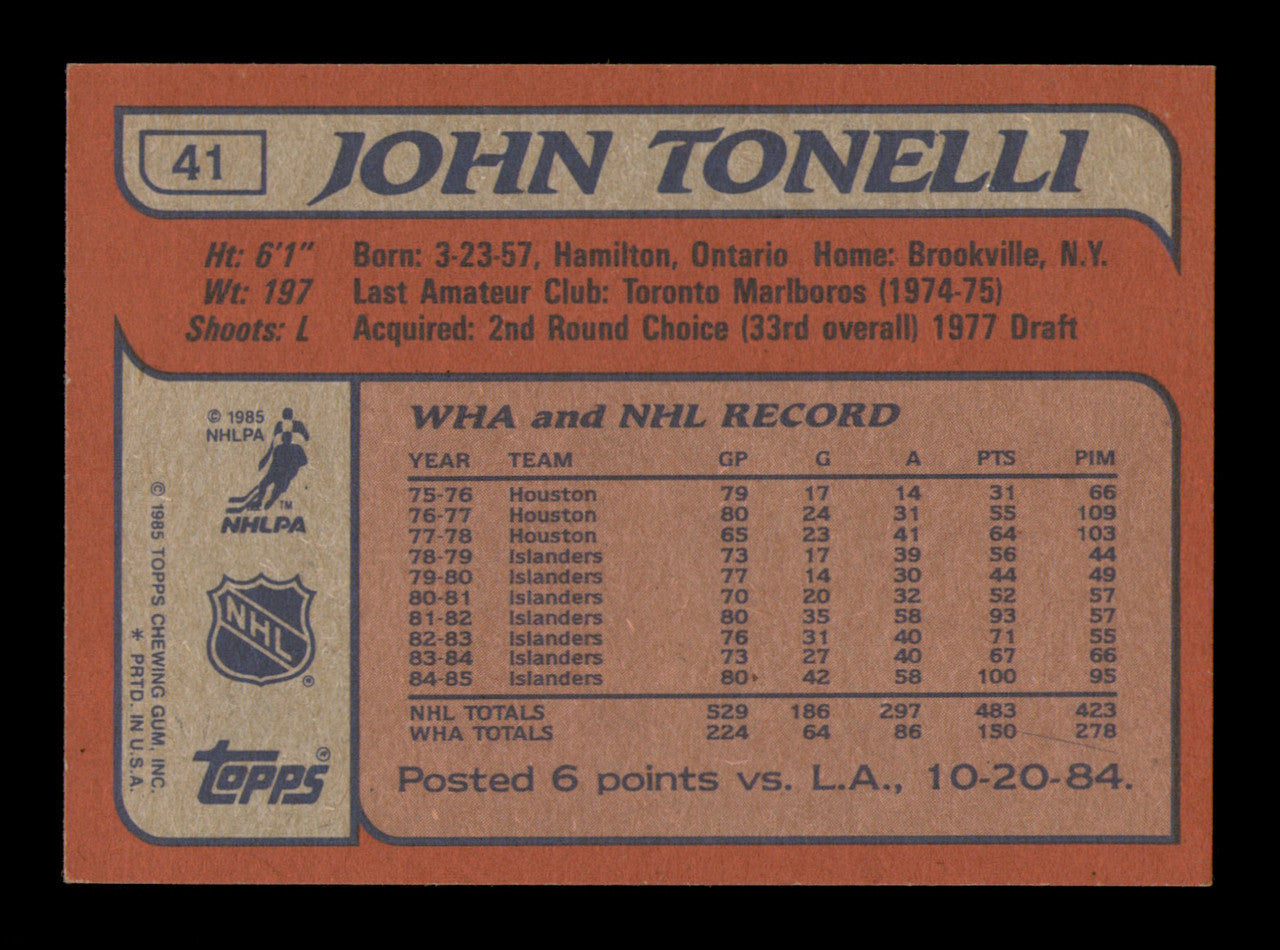 John Tonelli Autographed 1985-86 Topps Card #41 New York Islanders SKU #251116