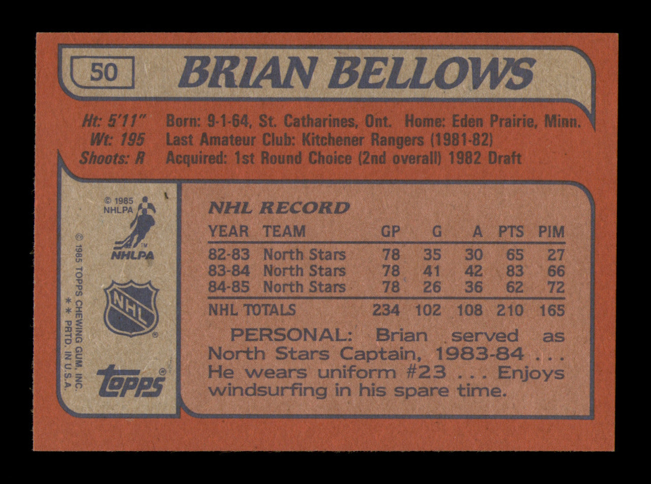 Brian Bellows Autographed 1985-86 Topps Card #50 Minnesota North Stars SKU #251125