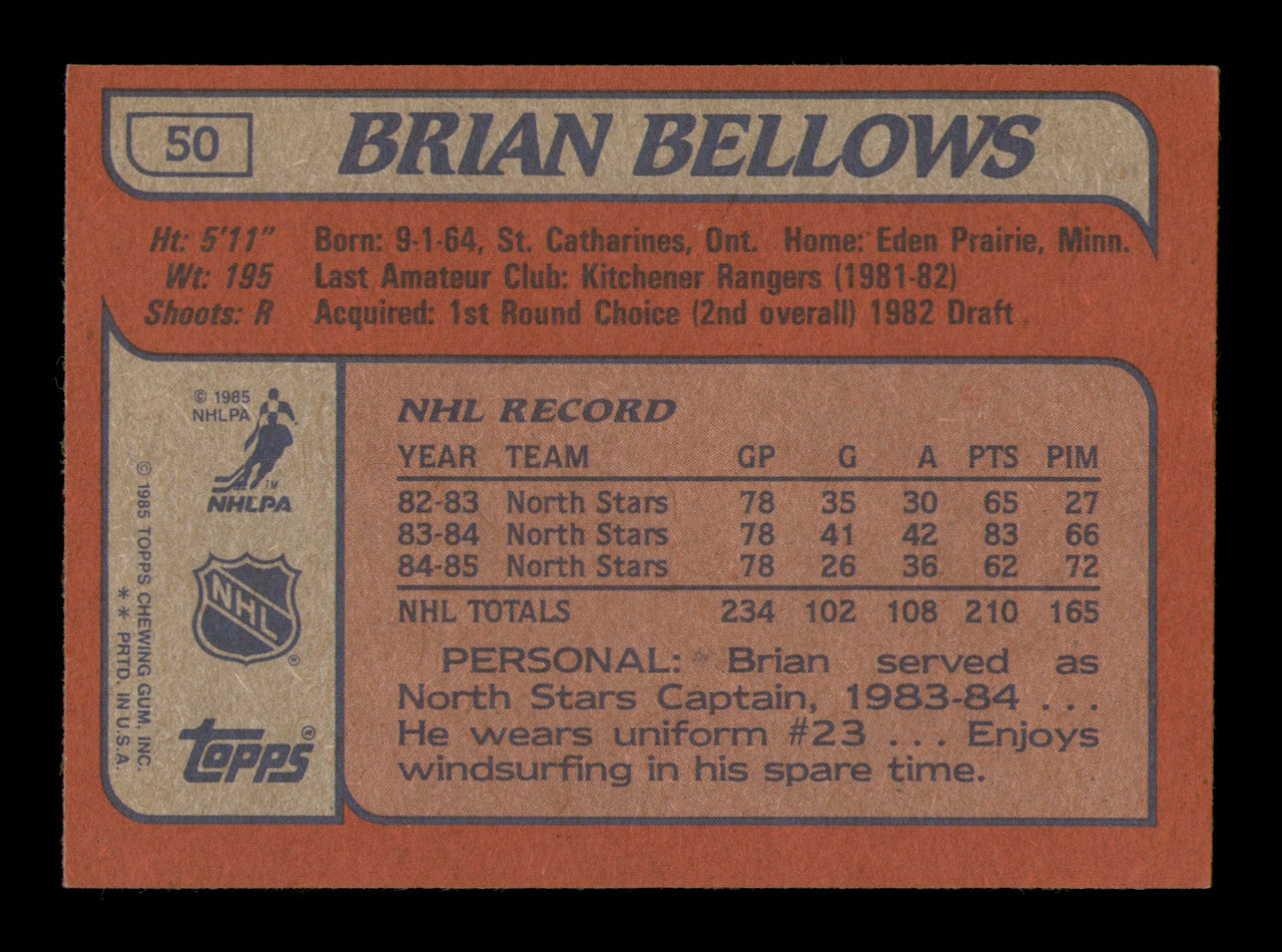 Brian Bellows Autographed 1985-86 Topps Card #50 Minnesota North Stars SKU #251126
