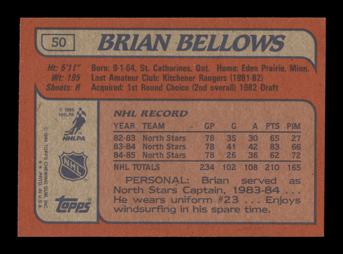 Brian Bellows Autographed 1985-86 Topps Card #50 Minnesota North Stars SKU #251127
