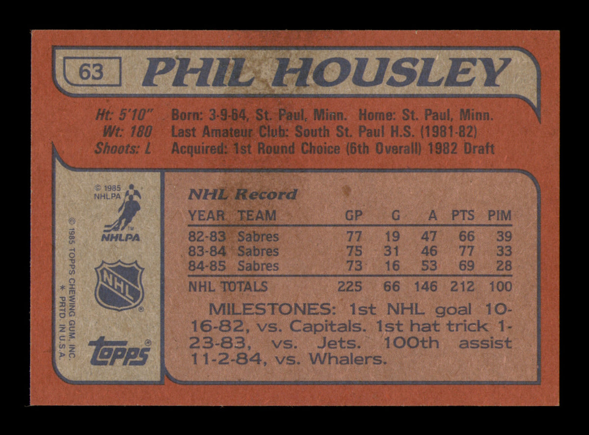 Phil Housley Autographed 1985-86 Topps Card #63 Buffalo Sabres SKU #251135