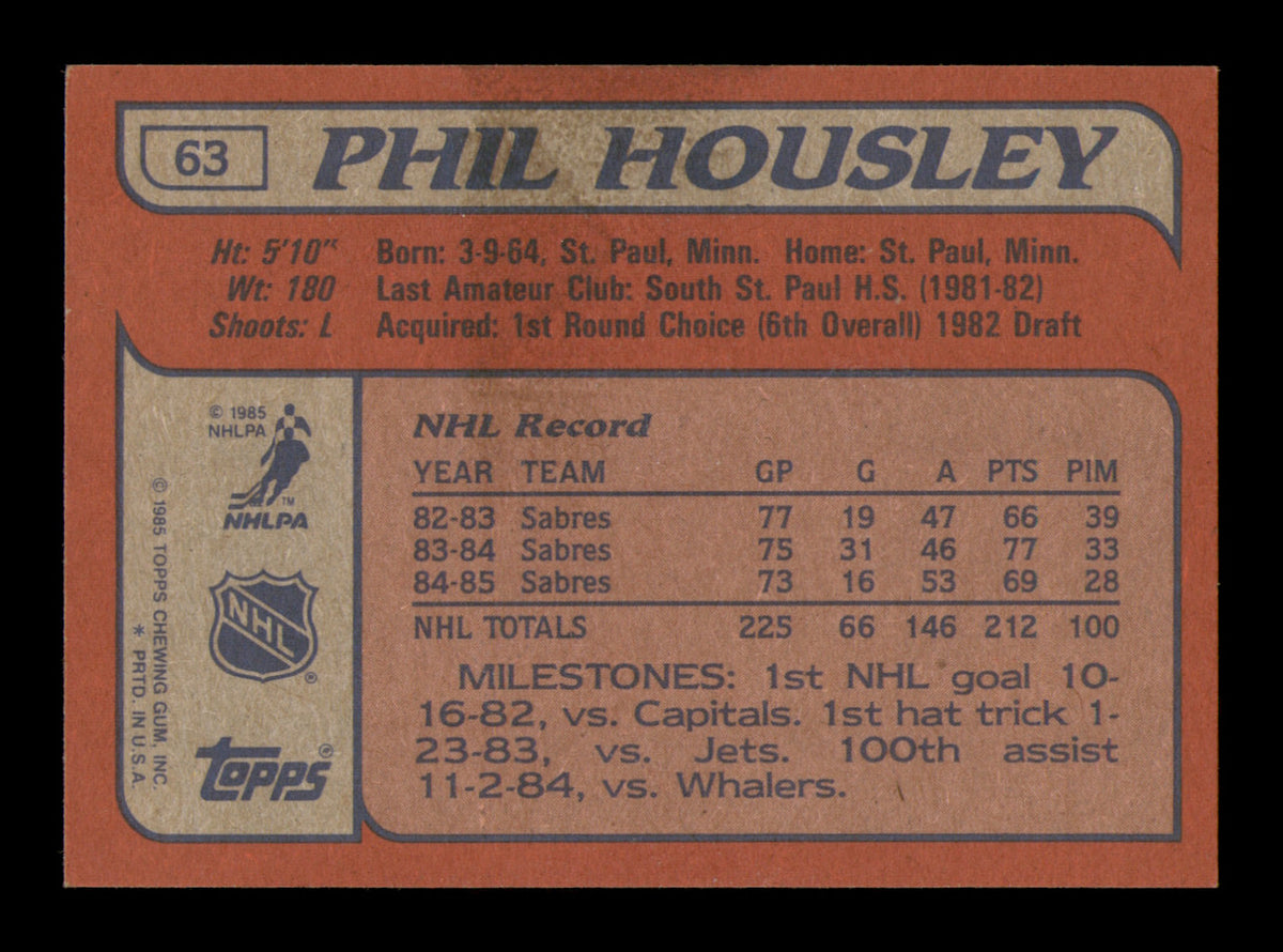 Phil Housley Autographed 1985-86 Topps Card #63 Buffalo Sabres SKU #251136