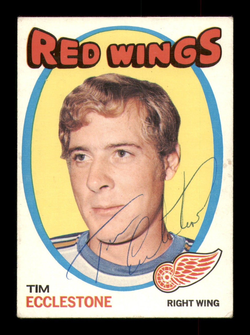 Tim Ecclestone Autographed 1971-72 Topps Card #52 Detroit Red Wings SKU #251179