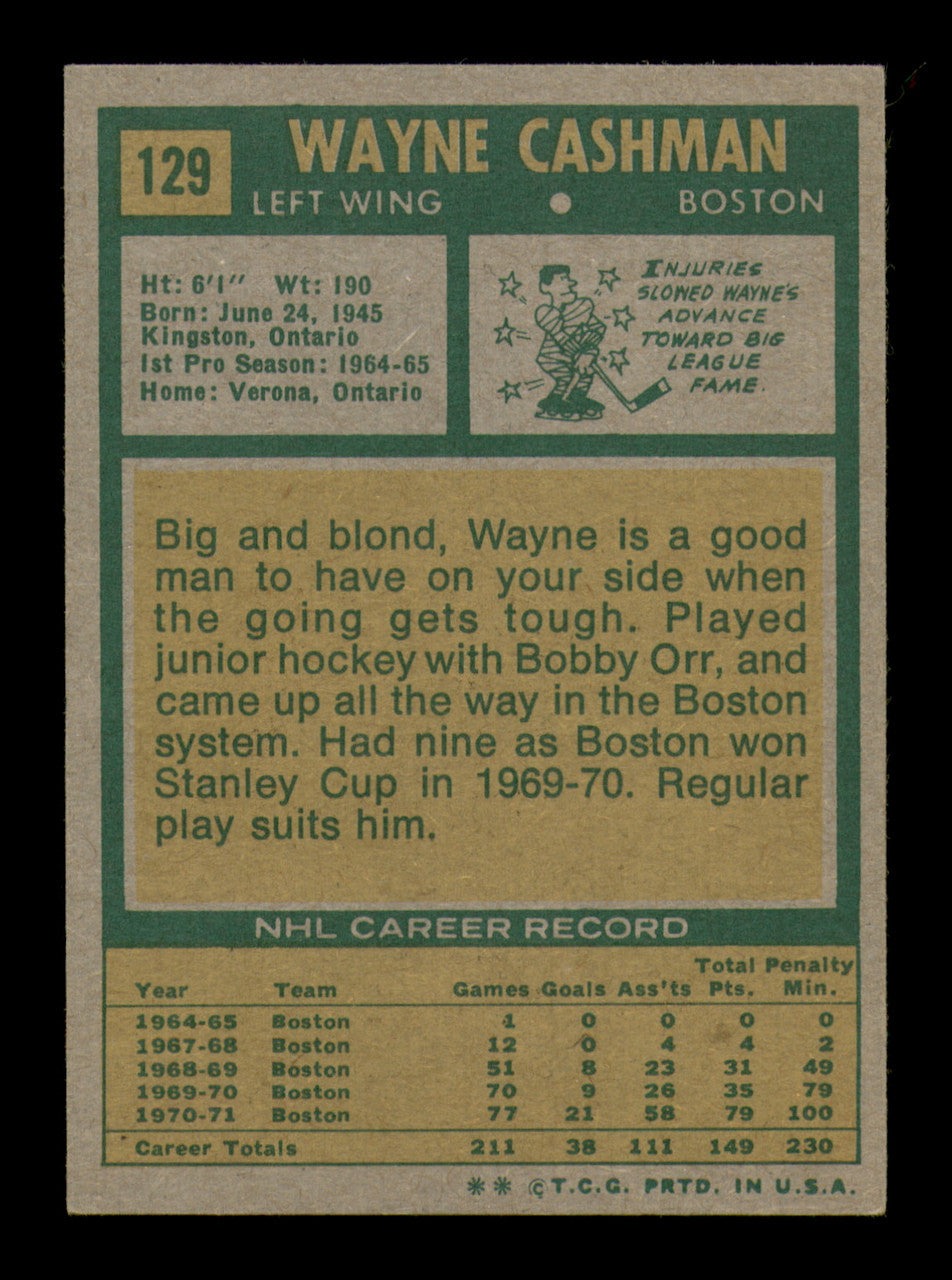 Wayne Cashman Autographed 1971-72 Topps Card #129 Boston Bruins SKU #251182