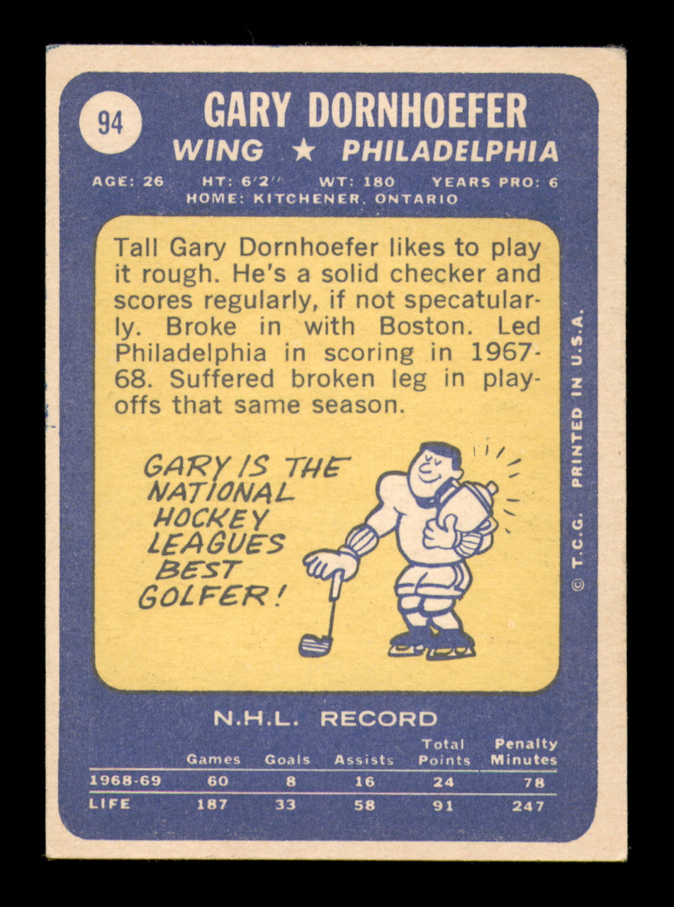 Gary Dornhoefer Autographed 1969-70 Topps Card #94 Philadelphia Flyers SKU #251197