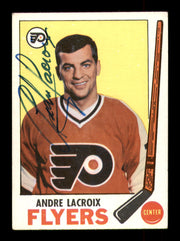 Andre Lacroix Autographed 1969-70 Topps Card #98 Philadelphia Flyers SKU #251198