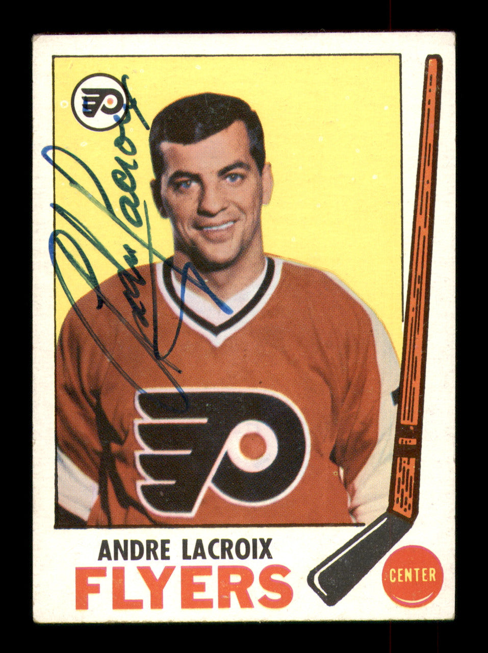 Andre Lacroix Autographed 1969-70 Topps Card #98 Philadelphia Flyers SKU #251198