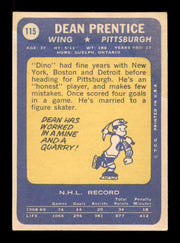 Dean Prentice Autographed 1969-70 Topps Card #115 Pittsburgh Penguins SKU #251199
