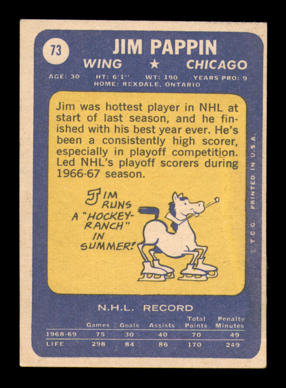 Jim Pappin Autographed 1969-70 Topps Card #73 Chicago Blackhawks (Damaged) SKU #251202