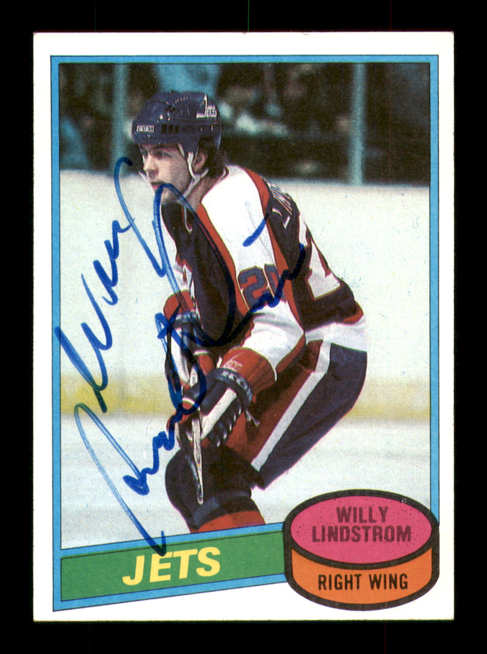 Willy Lindstrom Autographed 1980-81 Topps Rookie Card #142 Winnipeg Jets SKU #251236