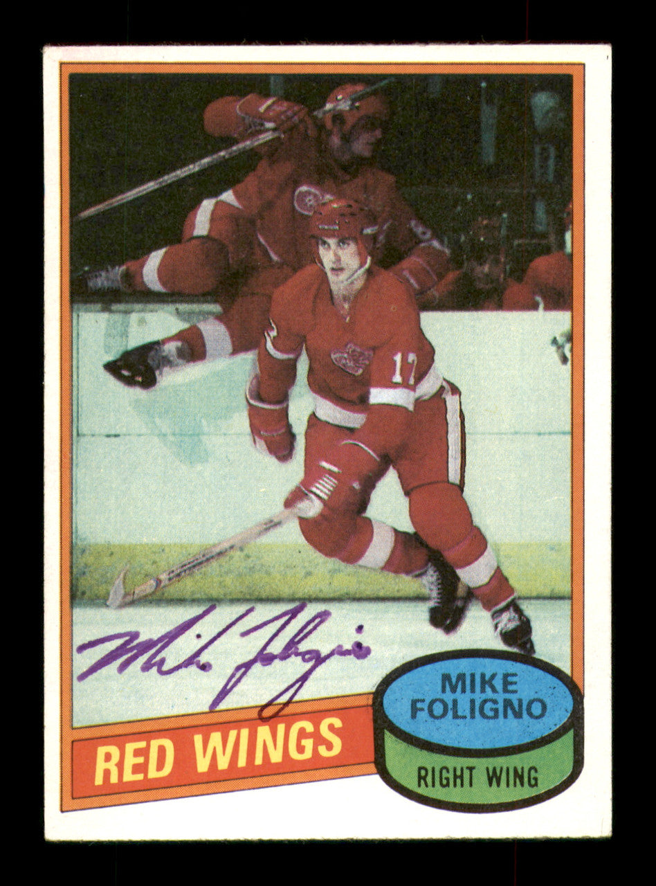 Mike Foligno Autographed 1980-81 Topps Rookie Card #187 Detroit Red Wings SKU #251240