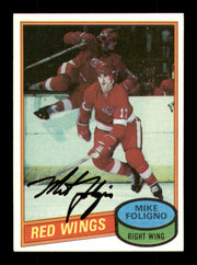 Mike Foligno Autographed 1980-81 Topps Rookie Card #187 Detroit Red Wings SKU #251241