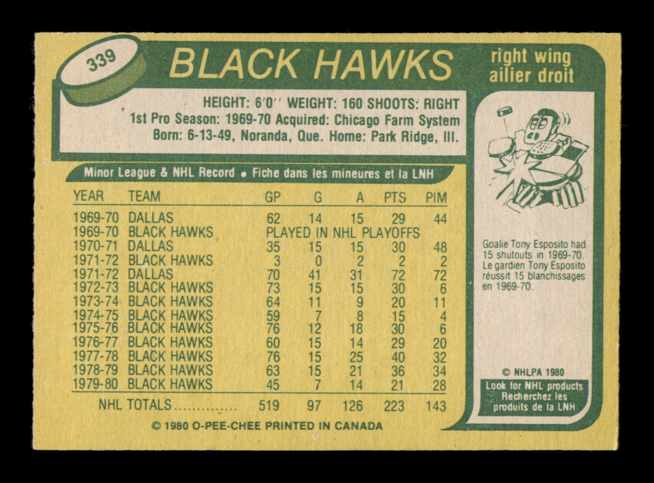 J.P. Bordeleau Autographed 1980-81 O-Pee-Chee Card #339 Chicago Blackhawks SKU #251257