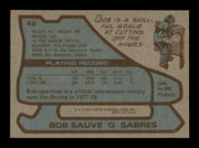 Bob Sauve Autographed 1979-80 Topps Card #49 Buffalo Sabres SKU #251276