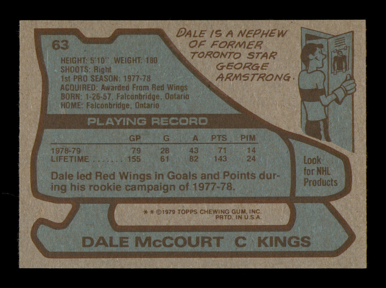 Dale McCourt Autographed 1979-80 Topps Card #63 Los Angeles Kings SKU #251281