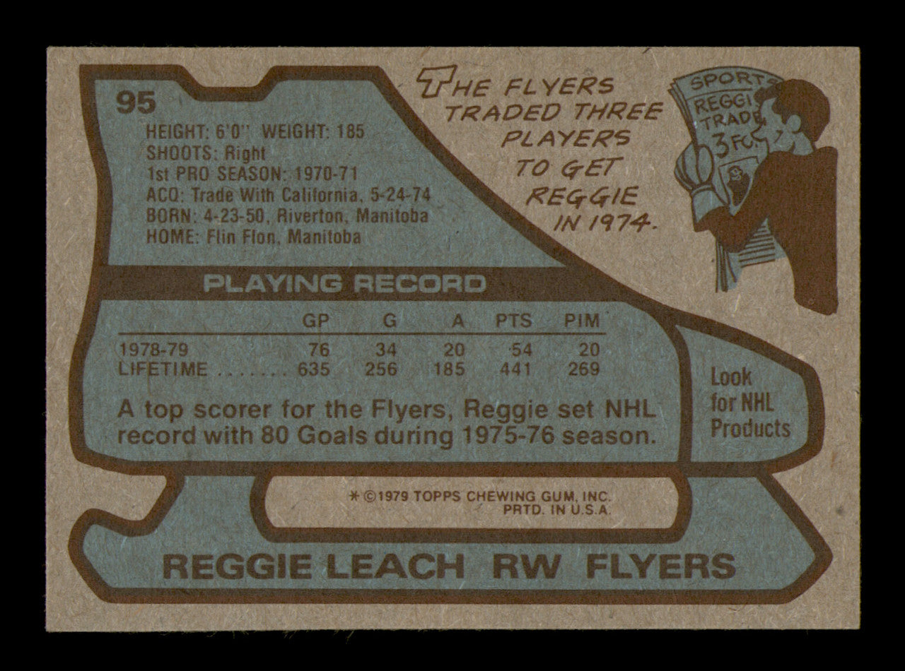 Reggie Leach Autographed 1979-80 Topps Card #95 Philadelphia Flyers SKU #251302