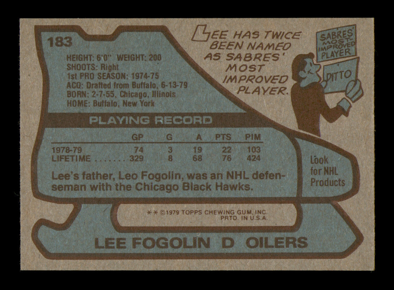 Lee Fogolin Autographed 1979-80 Topps Card #183 Edmonton Oilers SKU #251334