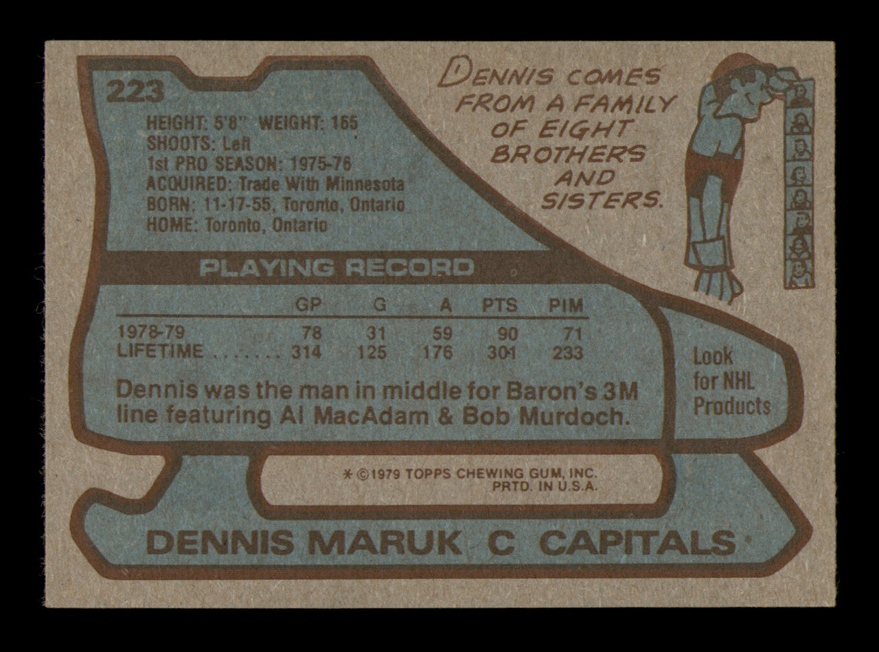 Dennis Maruk Autographed 1979-80 Topps Card #223 Washington Capitals SKU #251348