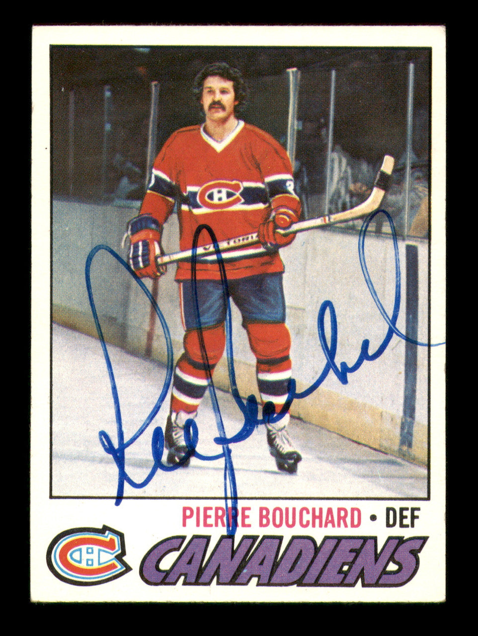 Pierre Bouchard Autographed 1977-78 Topps Card #20 Montreal Canadiens SKU #251355