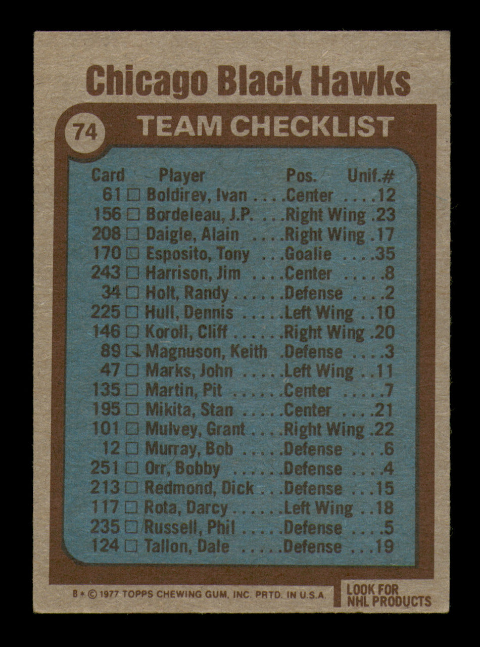 Bob Murray Autographed 1977-78 Topps Card #74 Chicago Blackhawks SKU #251361