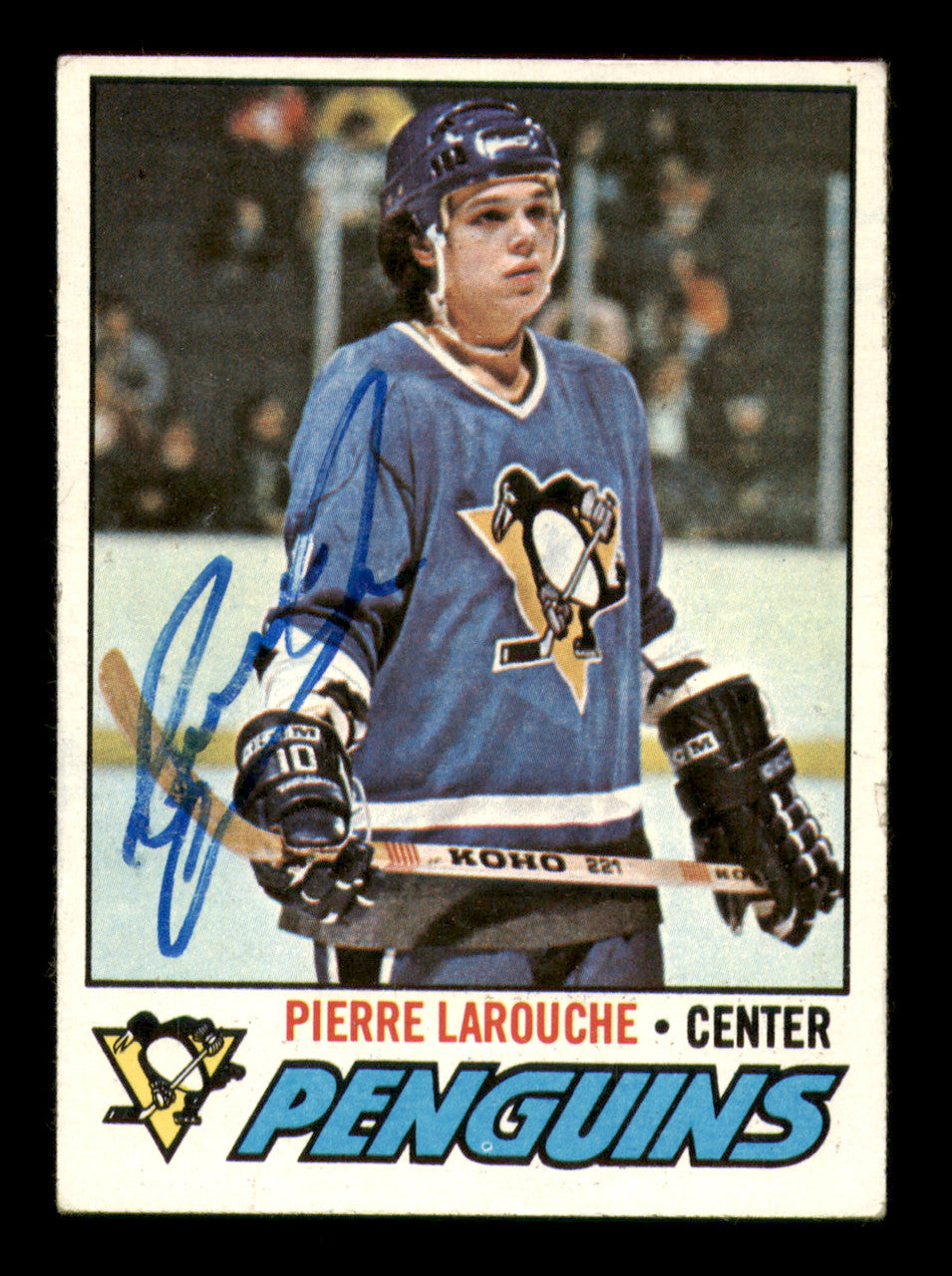 Pierre Larouche Autographed 1977-78 Topps Card #102 Pittsburgh Penguins SKU #251363