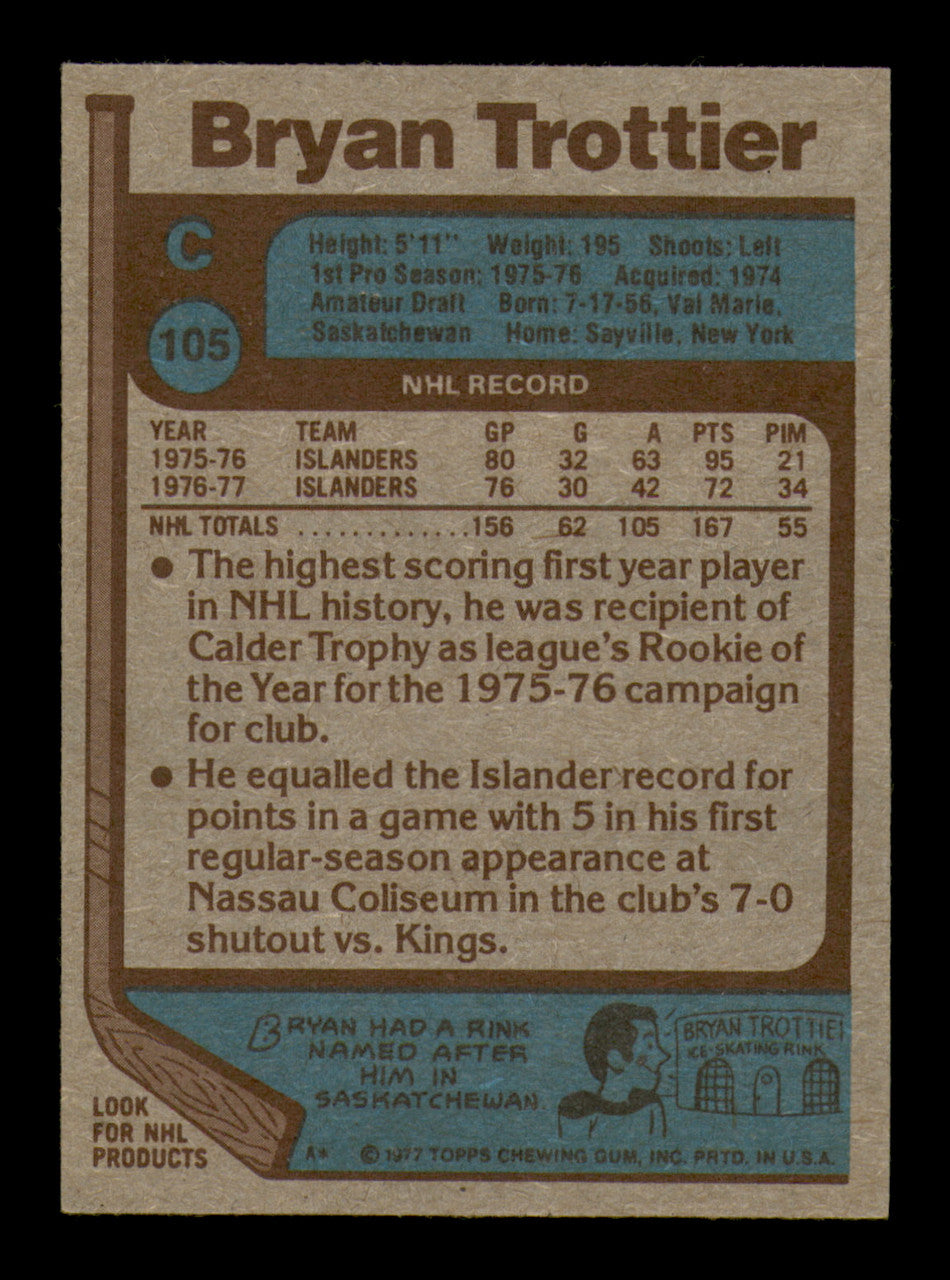 Bryan Trottier Autographed 1977-78 Topps Card #105 New York Islanders SKU #251364