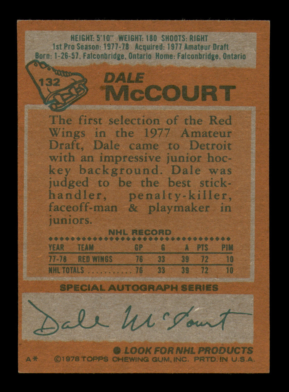 Dale McCourt Autographed 1978-79 Topps Card #132 Detroit Red Wings SKU #251388