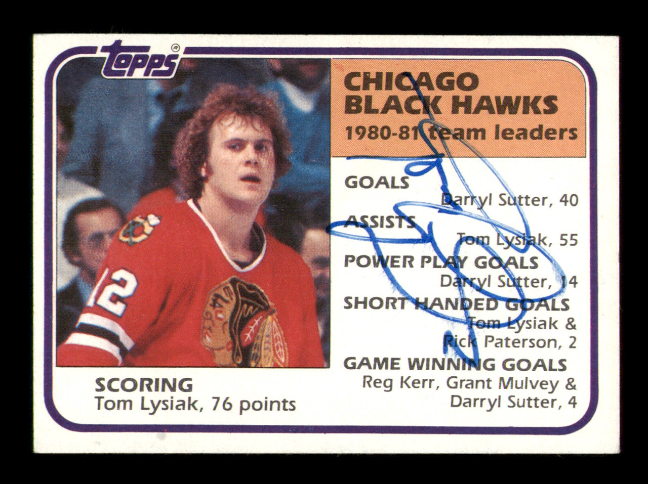 Tom Lysiak Autographed 1981-82 Topps Card #49 Chicago Blackhawks SKU #251409