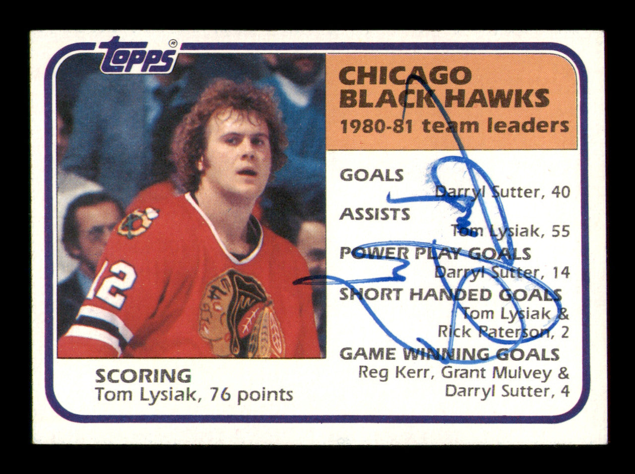 Tom Lysiak Autographed 1981-82 Topps Card #49 Chicago Blackhawks SKU #251410