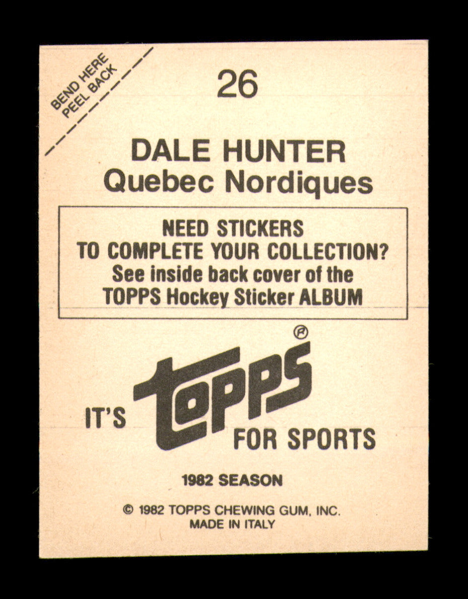 Dale Hunter Autographed 1982-83 Topps Stickers Card #26 Quebec Nordiques SKU #251436