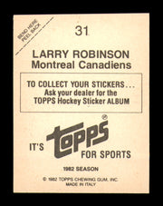 Larry Robinson Autographed 1982-83 Topps Stickers Card #31 Montreal Canadiens SKU #251437