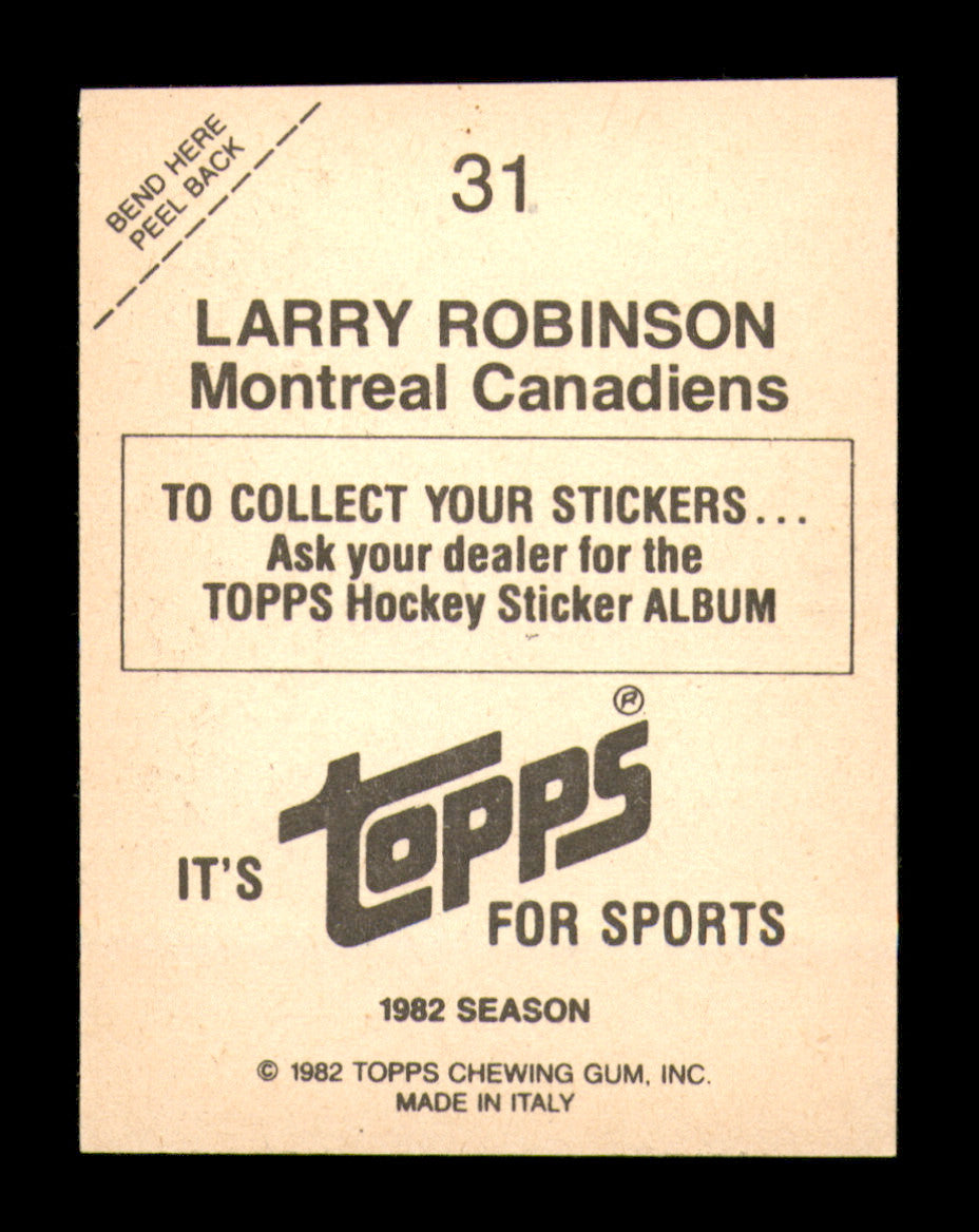 Larry Robinson Autographed 1982-83 Topps Stickers Card #31 Montreal Canadiens SKU #251437