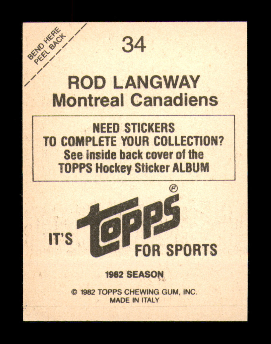 Rod Langway Autographed 1982-83 Topps Stickers Card #34 Montreal Canadiens SKU #251438