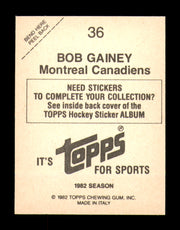 Bob Gainey Autographed 1982-83 Topps Stickers Card #36 Montreal Canadiens SKU #251439