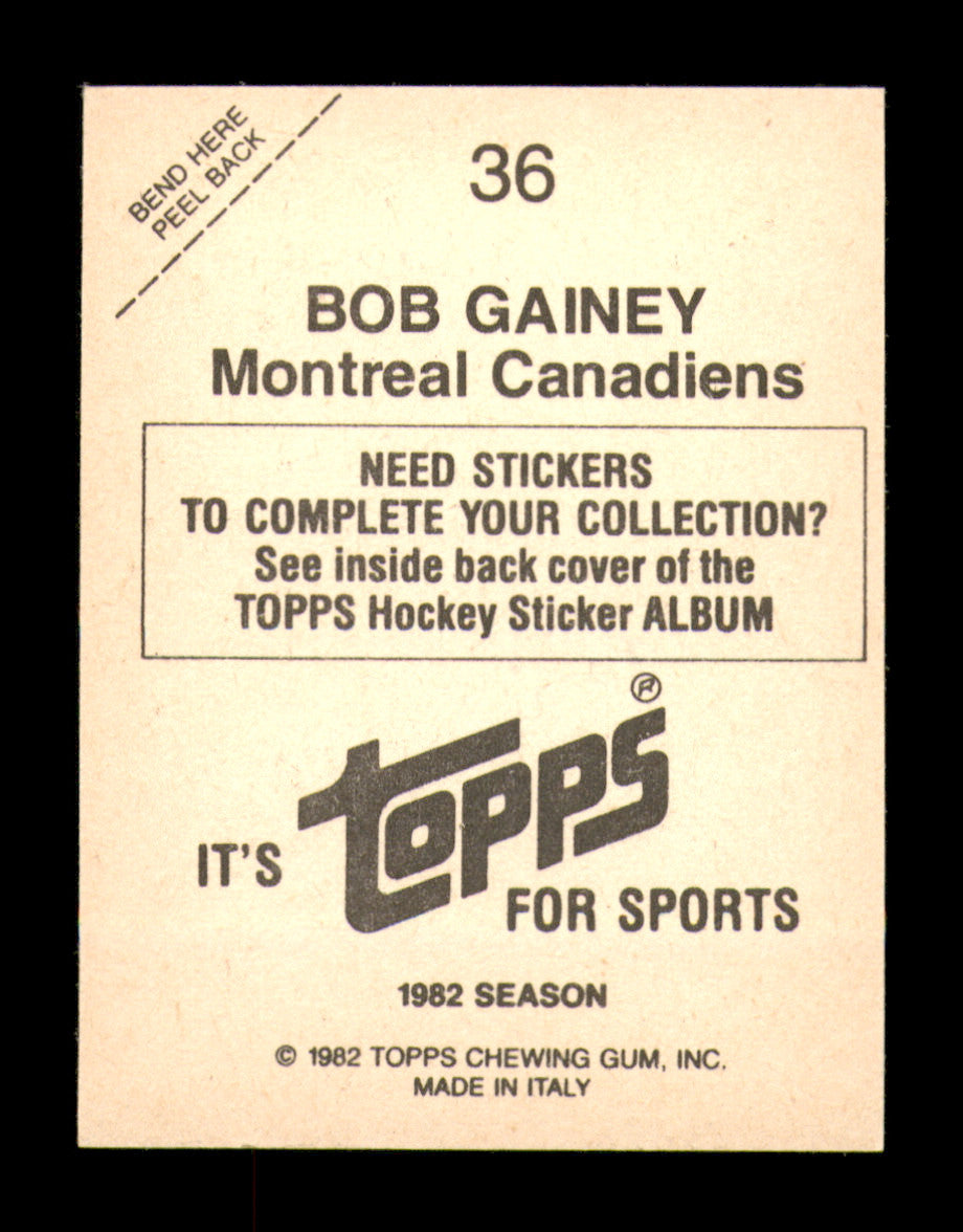 Bob Gainey Autographed 1982-83 Topps Stickers Card #36 Montreal Canadiens SKU #251439