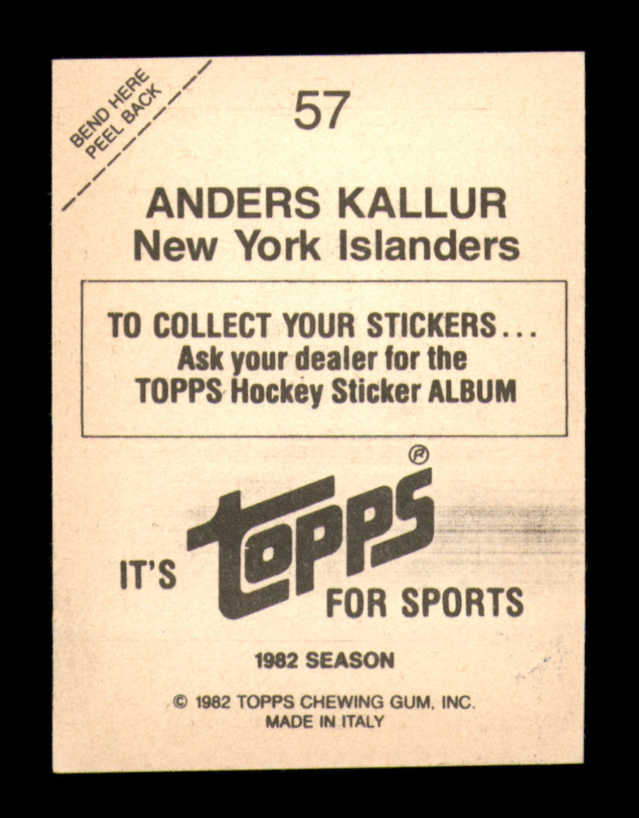 Anders Kallur Autographed 1982-83 Topps Stickers Card #57 New York Islanders SKU #251442