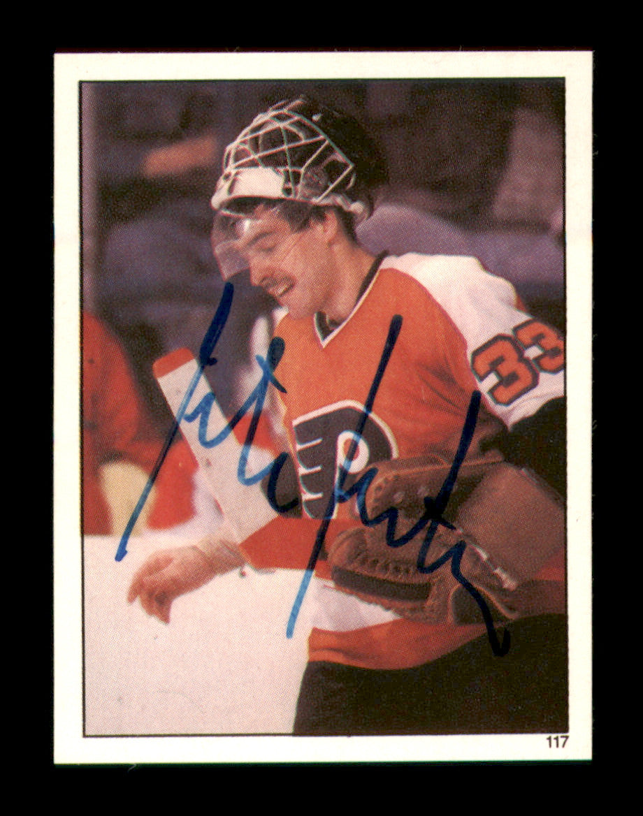 Pete Peeters Autographed 1982-83 Topps Stickers Card #117 Philadelphia Flyers SKU #251448