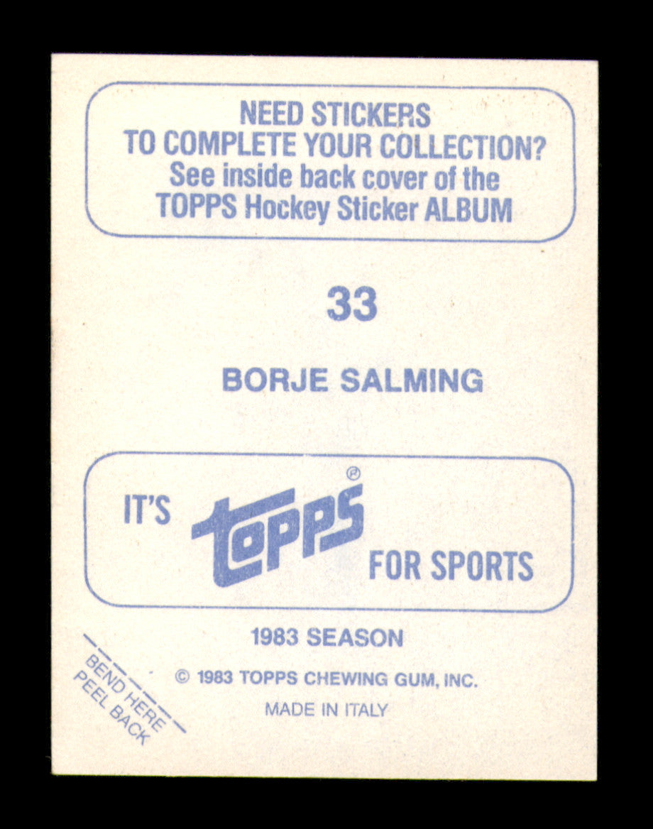 Borje Salming Autographed 1983-84 Topps Stickers Card #33 Toronto Maple Leafs SKU #251477