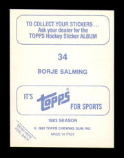 Borje Salming Autographed 1983-84 Topps Stickers Card #34 Toronto Maple Leafs SKU #251478