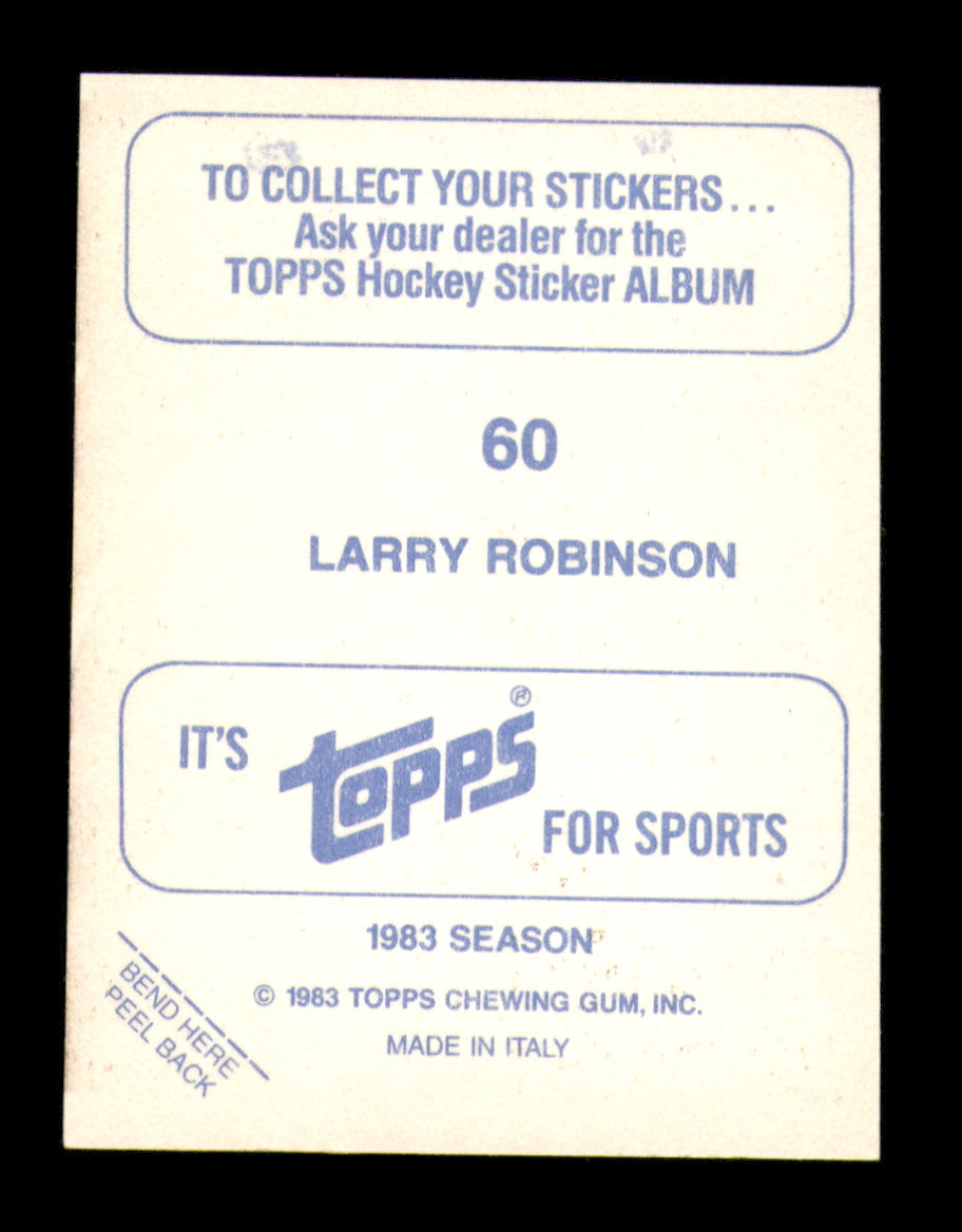 Larry Robinson Autographed 1983-84 Topps Stickers Card #60 Montreal Canadiens SKU #251483