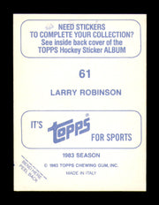 Larry Robinson Autographed 1983-84 Topps Stickers Card #61 Montreal Canadiens SKU #251484