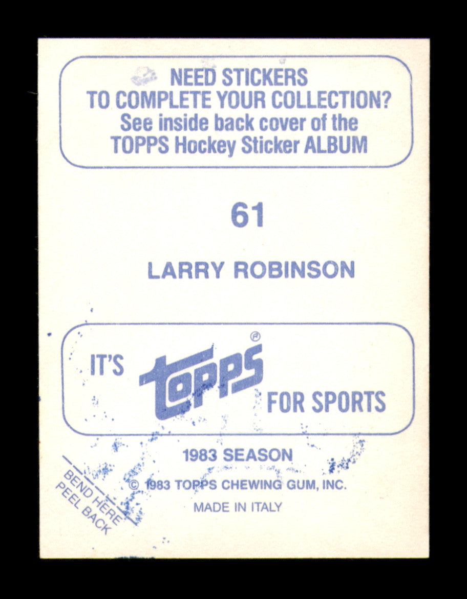 Larry Robinson Autographed 1983-84 Topps Stickers Card #61 Montreal Canadiens SKU #251485