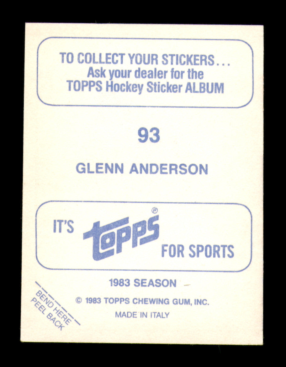Glenn Anderson Autographed 1983-84 Topps Stickers Card #93 Edmonton Oilers SKU #251500