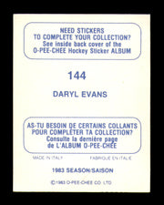 Daryl Evans Autographed 1983-84 O-Pee-Chee Stickers Rookie Card #144 Los Angeles Kings SKU #251512